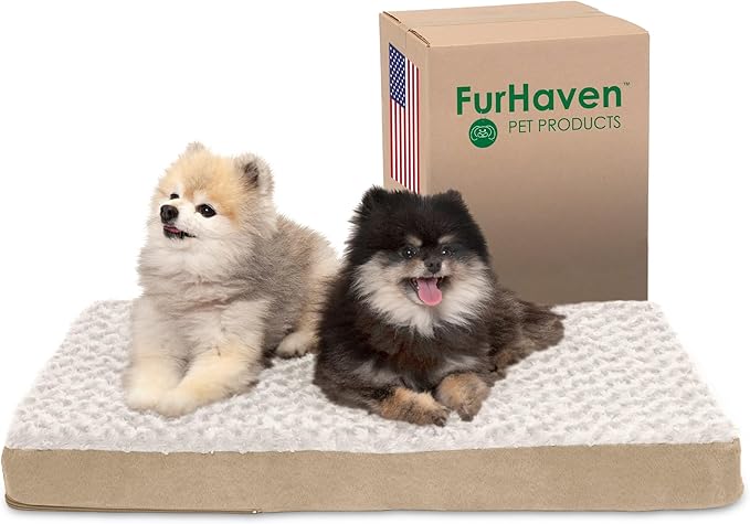 Furhaven Cooling Gel Dog Bed for Medium/Small Dogs w/ Removable Washable Cover, For Dogs Up to 35 lbs - Ultra Plush Faux Fur & Suede Mattress - Cream, Medium