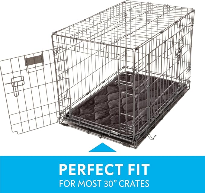 Paw Inspired Washable Padded Crate Mats for Dogs | 29” x 18” Pad, Fits 30-inch Kennels | Leakproof, Waterproof Bottom, Plush Pet Beds (Gray)