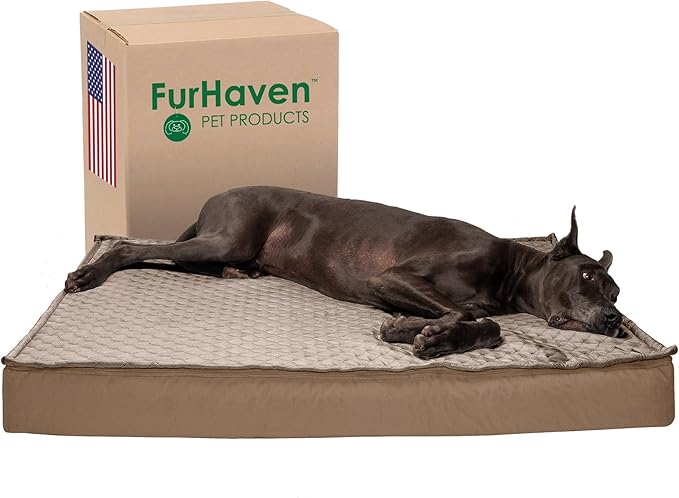 Furhaven Water-Resistant Cooling Gel Dog Bed for Large Dogs w/ Removable Quilt Top & Washable Cover, For Dogs Up to 125 lbs - Indoor/Outdoor Quilt Top Convertible Mattress - Sand, Jumbo Plus/XXL