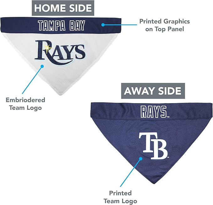 Pets First RAY-3217-L-XL MLB Tampa Bay Rays Reversible Pet Bandana, Large/X-Large, MLB Team Color