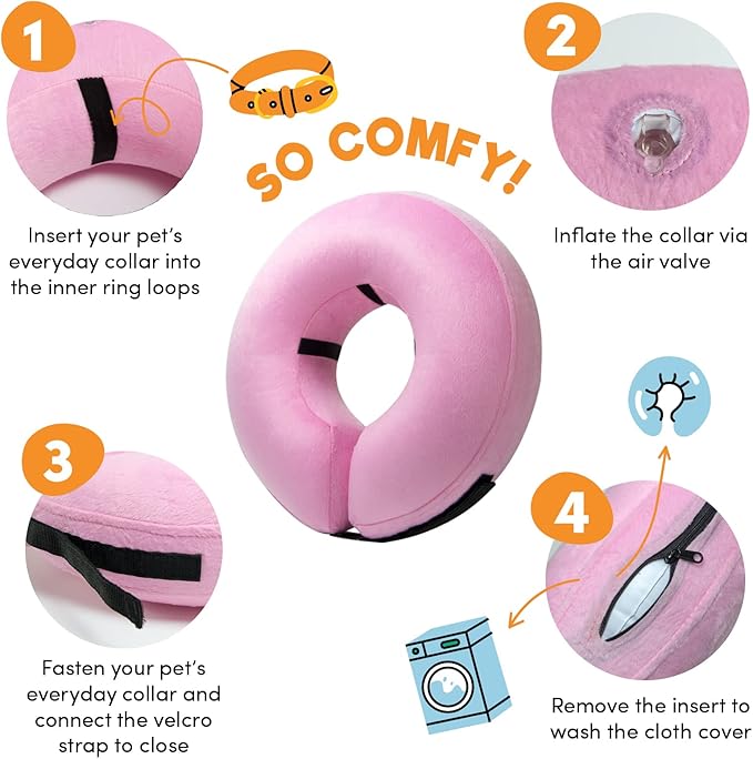 BENCMATE Protective Inflatable Collar for Dogs and Cats - Soft Pet Recovery Collar Does Not Block Vision E-Collar (Medium, Pink)