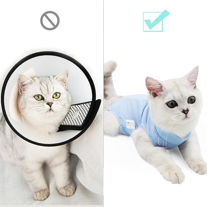 Cat Recovery Suit for Male and Female Surgical Post Surgery Soft Cone Onesie Shirt Clothes Neuter Licking Protective Diapers Outfit Cover Kitten Spay Collar(L, Blue)