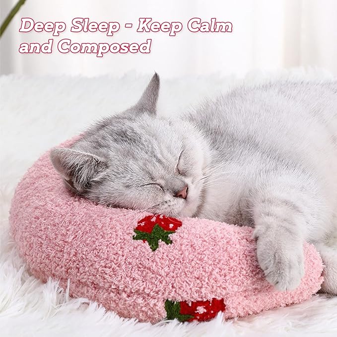 T'CHAQUE Soft Dog Bed Pillows, Ideal Naptime Sleeping Companion for Small Indoor Dogs and Cats, Pet Neck Pillow for Upper Spine Support, Cuddle Snuggle Doggy/Kitten Pillow Training Toy. PinkCherry