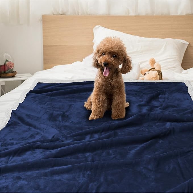 PetAmi Dog Blanket for Medium Large Dogs, Pet Bed Blanket Cat Puppy Kitten, Fleece Furniture Couch Cover Protector Sofa Car, Soft Sherpa Dog Throw Plush Reversible Washable, 40x60 Blue