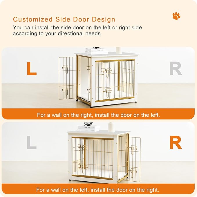 DWANTON Dog Crate Furniture with Cushion, Wooden Dog Crate with Double Doors, Dog Furniture, Dog Kennel Indoor for Small/Medium/Large Dog，End Table, Small, 27.2" L, White