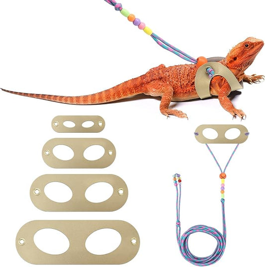 Bearded Dragon Lizard Leash Harness,4 Size Pack Adjustable Small Animal Harness for Reptile and Small pet (Gold)