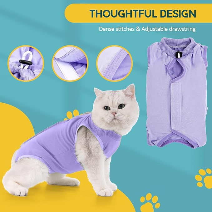 Avont Cat Recovery Suit - Kitten Onesie for Cats After Surgery, Cone of Shame Alternative Surgical Spay Suit for Female Cat, Post-Surgery or Skin Diseases Protection -Purple(L)