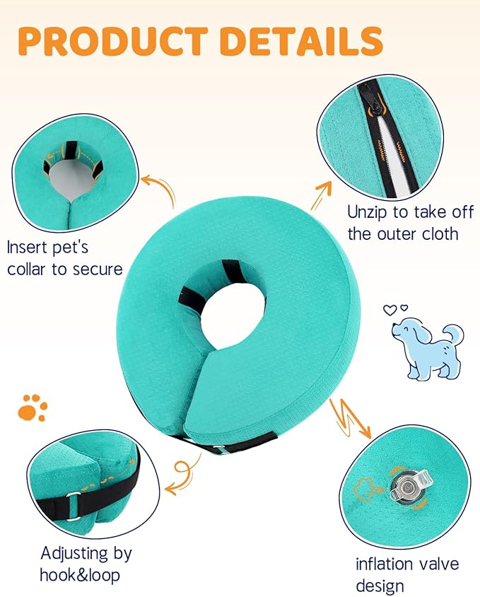 Supet Inflatable Dog Cone Collar for Large Medium Small Dogs, Soft Cone Collar for Dogs Puppies Cats, E Collar Dog Cone Alternative After Surgery