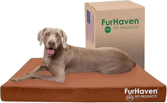 Furhaven Water-Resistant Cooling Gel Dog Bed for Large Dogs w/ Removable Washable Cover, For Dogs Up to 125 lbs - Indoor/Outdoor Logo Print Oxford Polycanvas Mattress - Chestnut, Jumbo Plus/XXL