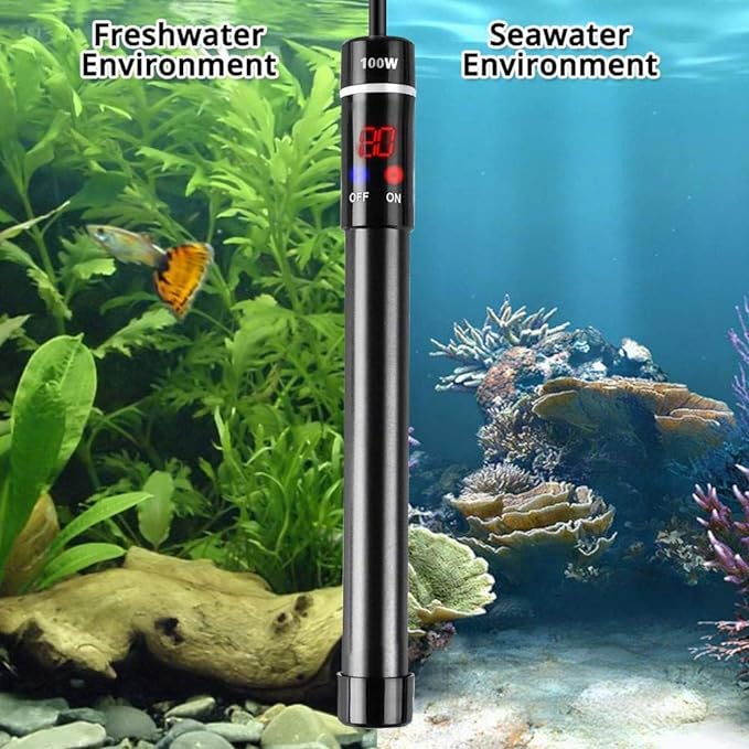 MQ Titanium Alloy 300W Aquarium Heater for Salt and Fresh Water, Digital LED Display Submersible Heater with External Thermostat Controller, for Fish Tank 50-60 Gallon