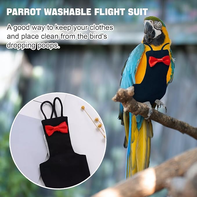 Bird Diaper Washable Parrot Diapers Reusable Bird Flight Suit Nappies Protective Breathable Parrot Nappy Clothes for Parakeet Parrot Macaw Budgie Canary Budgie Cockatiel(Black, Medium)