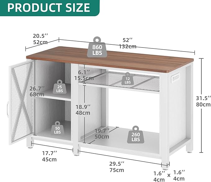 YITAHOME Heavy Duty 55-75 Gallon Aquarium Stand with Power Outlets, Cabinet for Fish Tank Accessories Storage - Metal Fish Tank Stand Suitable for Fish Tank, Turtle Tank, 880LBS Capacity, White