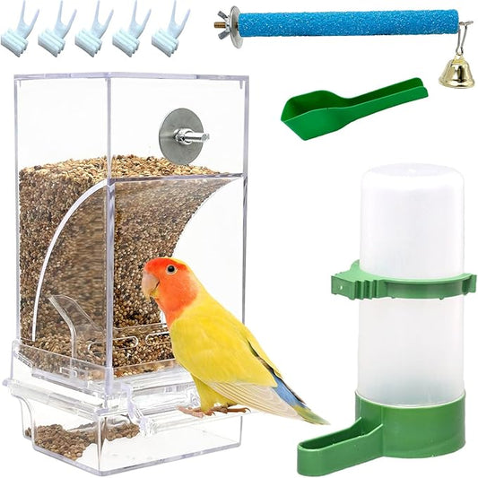 Automatic Bird Feeder Pack of 9 No Mess Parrot Water Dispenser Acrylic Adjustable Parakeet Seed Food Container Cage Accessories Drinker for Lovebirds Finches Budgies Canaries