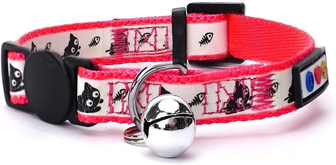 Pawtitas Glow in The Dark Cat Collar with Safety Buckle and Removable Bell Cat Collar Kitten Collar Pink Cat Collar