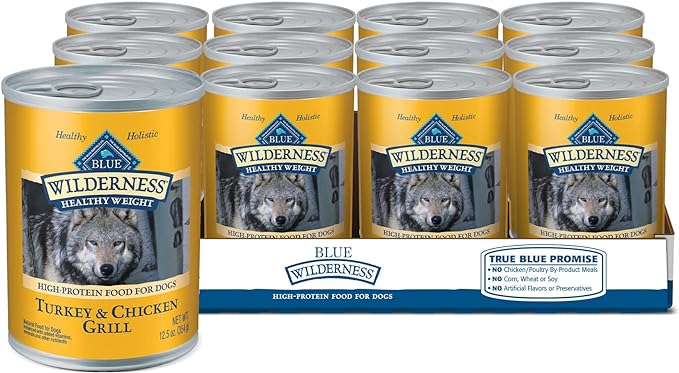 Blue Buffalo Wilderness High Protein, Natural Adult Healthy Weight Dog Wet Food, Turkey & Chicken Grill 12.5-oz cans (Pack of 12)