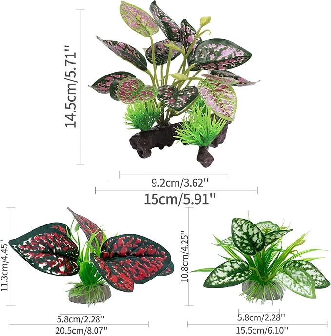 Reptile Artificial Plants, Terrarium Plants Decorations Supplies, Aquarium Fish Tank Plant, Amphibian Habitat Hideout Tank Accessories(M Set-4pcs/A)