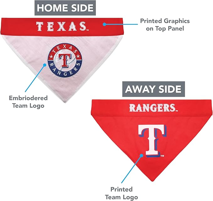 Pets First RAN-3217-S-M MLB Dog Bandana - Texas Rangers Reversible Pet Bandana, Small/Medium, MLB Team Color