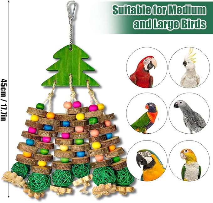 Large Parrot Chew Toys, Multicolored Wooden Blocks with Christmas Tree Bird Chewing Toys Parrot Cage Bite Toy for Macaws Cokatoos African Grey and Large Medium Parrot Birds