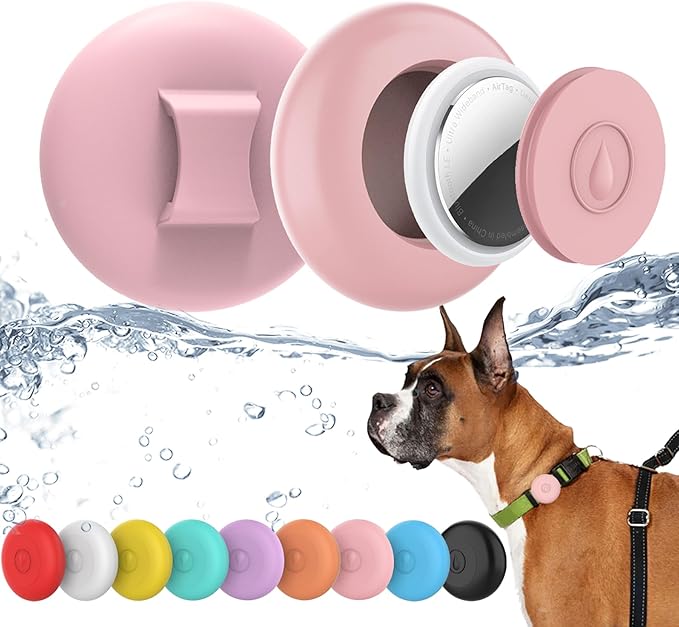 IPX8 Waterproof AirTag Dog Collar Holder, Hidden Air Tag Case for Cat Collar, Anti-Lost Silicone Cover for AirTag GPS Tracker Compatible with Pets Loop, Fits All Width Collars(Pink S)