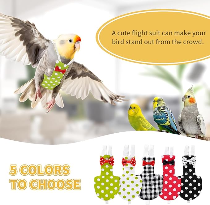 Bird Diaper Flight Suite Bird Vlothes Cockatiel Harness Parrot Nappy with Waterproof Inner Layer washable Cute Urine Wet Suit Macaw Parakeet Bird Clothes Warm (Red Polka Dot, XL)