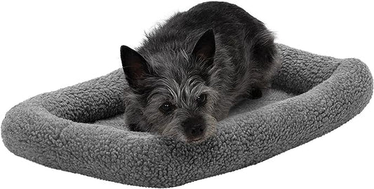 Furhaven Dog Bed for Extra Small Dogs & Indoor Cats, 100% Washable, Sized to Fit Crates - Sherpa Fleece Bolster Crate Pad - Gray, Extra Small