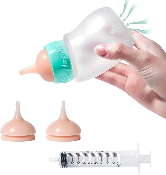 Doggiema Kitten Feeder Bottle, Silicone Feeding Nipple and Syringes for All Breed of Kittens and Other Animals (150ml Bottle+2 Sizes Nipple(S/M)+1 Syringe)