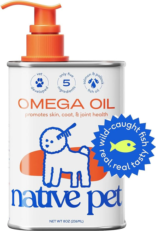 Native Pet Omega 3 Fish Oil for Dogs - Made with Wild Alaskan Salmon Oil for Dogs with Omega 3 EPA DHA - Supports Itchy Skin + Mobility - Liquid Pump is Easy to Serve - a Fish Oil Dogs Love! (8 oz)