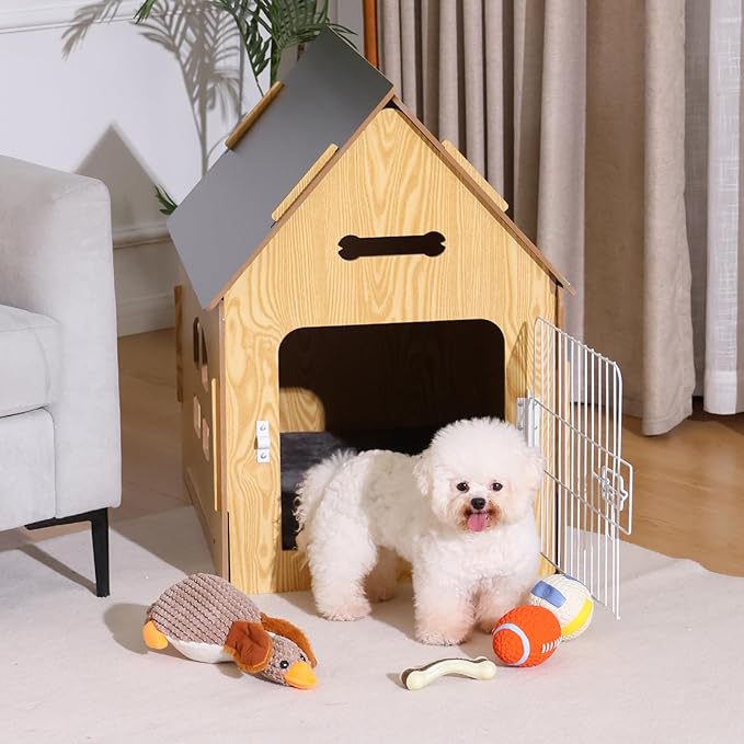 Dog House Indoor for Small Dogs or Cats, Cozy wooden design, Small indoor bed house, with Air Vents and Elevated Floor Warm Dog Cave