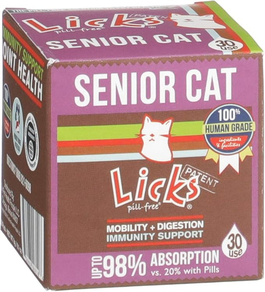 Licks Pill-Free Senior Cat - Joint Support & Digestion Supplement for Senior Cats - Immunity Vitamins & Heart Health Supplements for Older Cats - Gel Packets - 30 Use