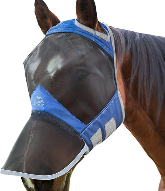 Harrison Howard CareMaster Pro Luminous Horse Fly Mask Large Eye Space Full Face Standard with Nose No Ears Aquamarine S Pony