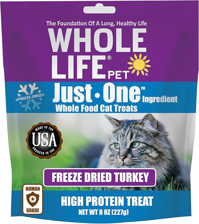 Whole Life Pet Just One Turkey - Cat Treat Or Topper - Human Grade, Freeze Dried, One Ingredient - Protein Rich, Grain Free, Made in The USA