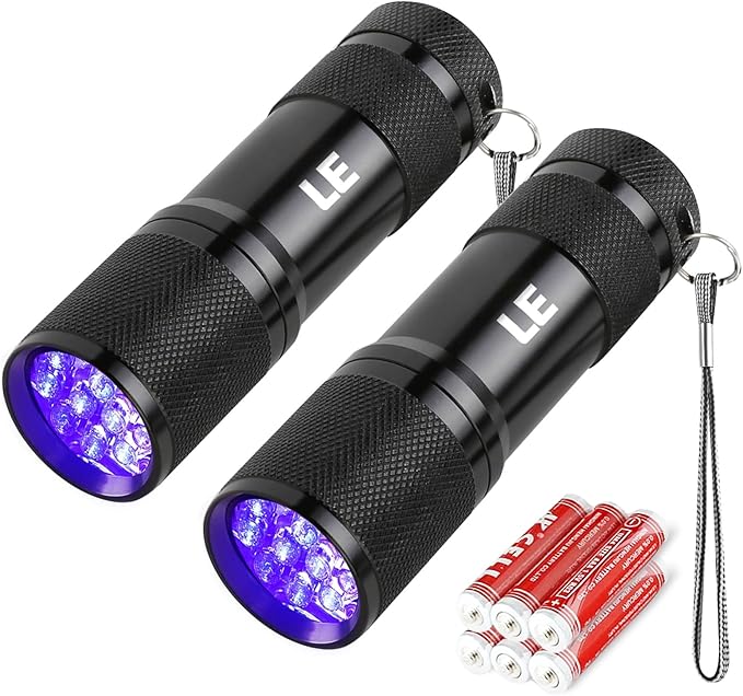 Lighting EVER Black Light Flashlight, Small UV Lights 395nm, Portable Ultraviolet Light Detector for Invisible Ink Pens, Dog Cat Pet Urine Stain, AAA Batteries Included