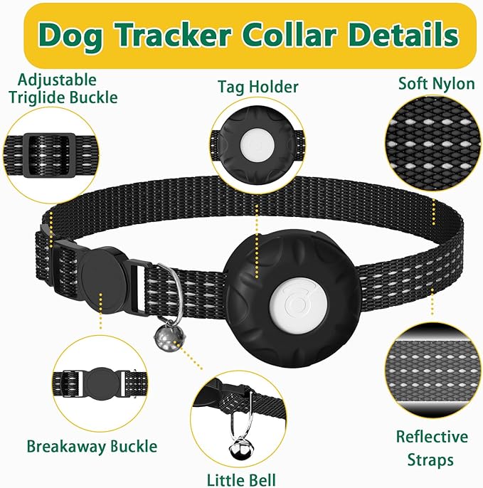 Dog Tracker,Pet Tracker for Dogs(iOS Only),Waterproof Dog Tracker Collar with Safety Elastic Buckle,Dog Collar Tracker Works with Any Collar,No Monthly Fee,Support Apple Find My App not for Android