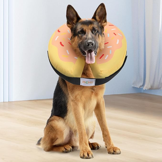 Waterproof Inflatable Dog Cone,Adjustable Recovery Collar for Dogs After Surgery,Prevent from Biting & Scratching,Not Block Vision (Donut Yellow XL)