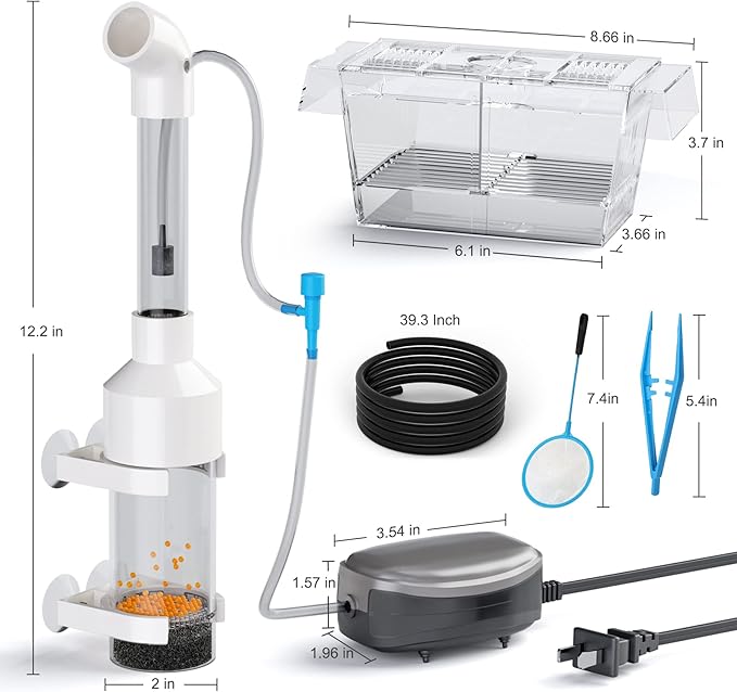 Fish Egg Incubator Tumbler Aquarium Cichlids Fish Hatchery with Aquarium air Pump，Isolation Fish Breeding Box, Small Fish net and Small Aquarium tweezer