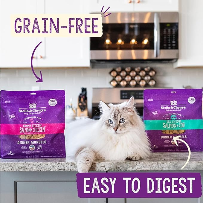 Stella & Chewy's Freeze-Dried Raw Cat Dinner Morsels – Grain Free, Protein Rich Cat & Kitten Food – Sealicious Salmon & Cod Recipe – 18 oz Bag