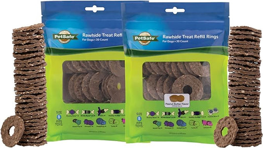 PetSafe Treat Rings for Busy Buddy Dog Toys - Easy to Digest - Interactive Toy Refills for Aggressive Chewers - Stimulating Puppy Supplies - Eases Stress - 60 Rings - Size B - Original/Peanut Butter