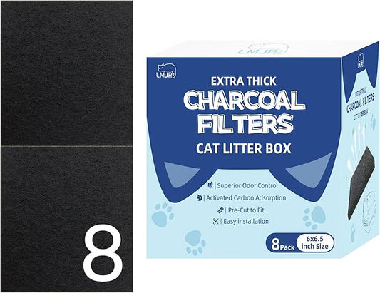 8 Pack Replacement Litter Box Filter Extra Thick 0.6" Activated Charcoal Hooded Cat Litter Boxes and Pans (6 Inch x 6.5 Inch)