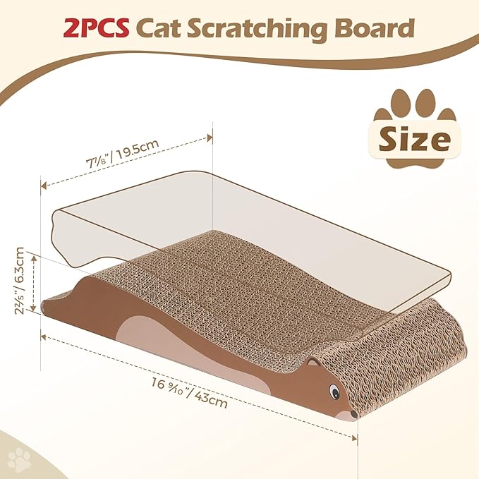ComSaf Cat Scratching Board 2 Pack, Cat Scratcher Cardboard, Curved Cat Scratcher, Cute Cat Scratch Pad for Kitty, Recycle Cardboard Cat Scratcher, Double-Sided Pad for Long Lasting Use (Brown)