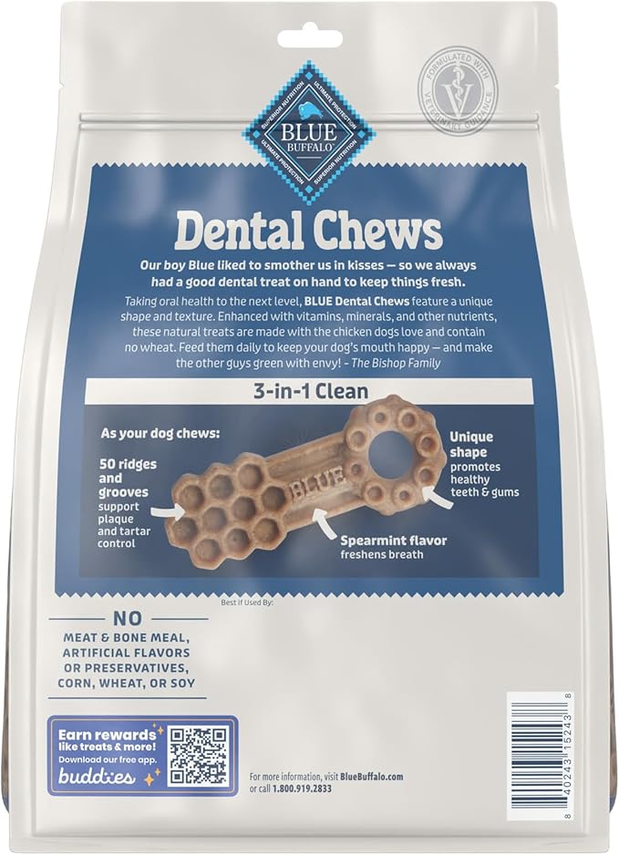 Blue Buffalo Dental Chews Medium Natural Dog Treats, Chicken & Spearmint 23-oz Bag (28 Count)