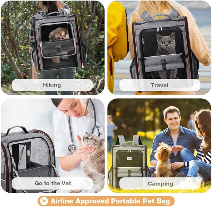 Lekebobor Large Cat Backpack Carrier Expandable Pet Carrier Backpack for Small Dogs Medium Cats Fit Up to 18 Lbs, Dog Backpack Carrier, Foldable Puppy Backpack Carrier for Travel, Hiking,Grey