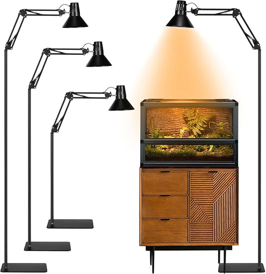 Reptile Heat Lamp Reptile Light Fixture with Tall Reptile Lamp Stand (15.7inch to 74.3inch) Heat Lamp Stand with 360° Adjustable Swing Arm, Reptile Light Stand for Reptile Tank and Heat Lamps