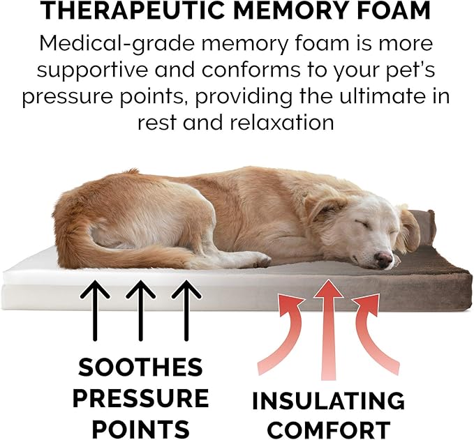 Furhaven Memory Foam Dog Bed for Large Dogs w/ Removable Bolsters & Washable Cover, For Dogs Up to 95 lbs - Plush & Velvet L Shaped Chaise - Sable Brown, Jumbo/XL