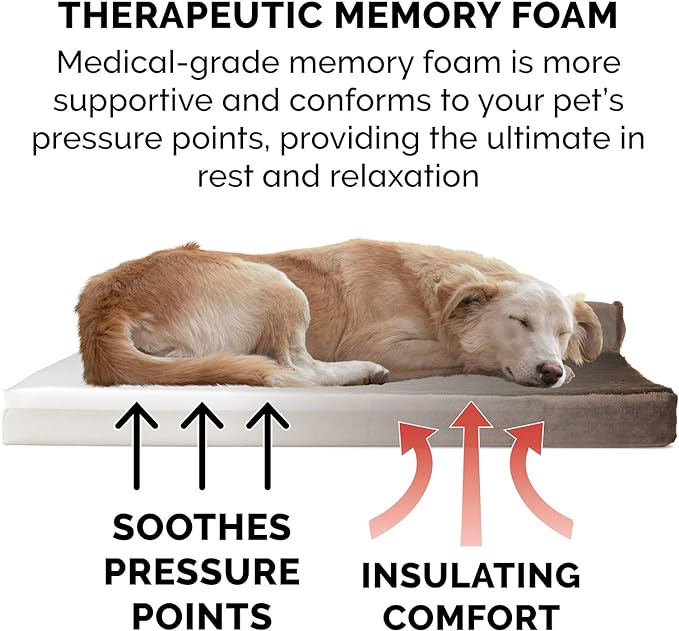 Furhaven Memory Foam Dog Bed for Large Dogs w/ Removable Bolsters & Washable Cover, For Dogs Up to 125 lbs - Plush & Velvet L Shaped Chaise - Sable Brown, Jumbo Plus/XXL