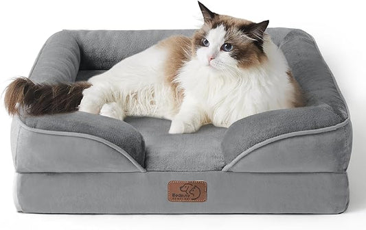 Bedsure Cat Beds for Indoor Cats - Washable Bolster Dog Sofa Beds for Extra Small Dogs, Supportive Foam Pet Couch Bed with Removable Washable Cover, Waterproof Lining and Nonskid Bottom, Grey