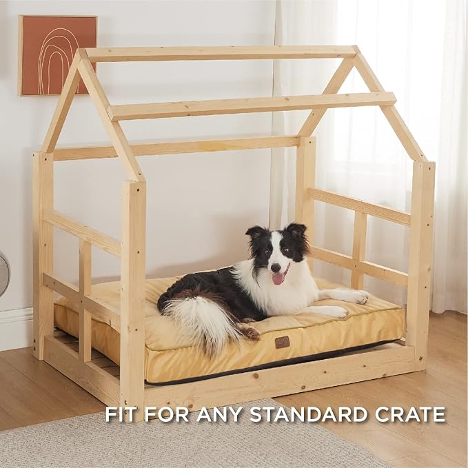 Bedsure Waterproof Dog Beds for Extra Large Dogs - 4 inch Thick Up to 100lbs XL Dog Bed with Removable Washable Cover, Pet Bed Mat Pillows, Spicy Mustard