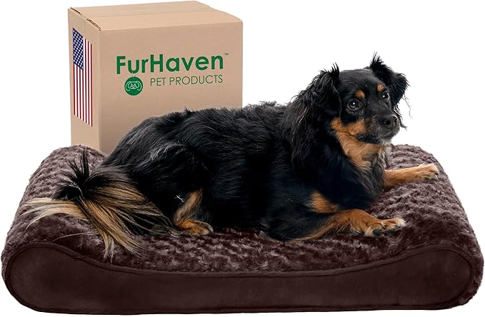 Furhaven Orthopedic Dog Bed for Medium/Small Dogs w/ Removable Washable Cover, For Dogs Up to 23 lbs - Ultra Plush Faux Fur & Suede Luxe Lounger Contour Mattress - Chocolate, Medium