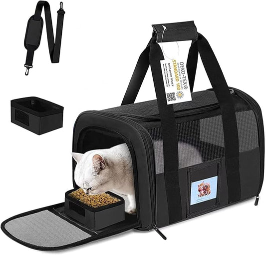 Extra Large Pet Carrier 20 lbs+, Soft Sided Cat Carriers for Large Cats Under 25 lbs, Folding Big Dog Carrier 20"x13"x13", Cat Carrier for 2 Cats Travel Carrier -Large- Black