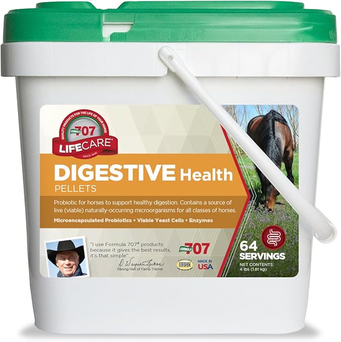 Formula 707 Digestive Health Equine Supplement, 4lb Bucket – Probiotics, Prebiotics and Digestive Enzymes for Horses