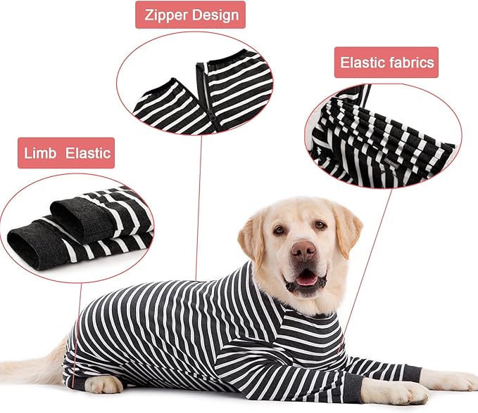 Dog Recovery Suit Full-Zipper After Post-Surgery Large Medium Dogs, Dog Bodysuit for Prevent Licking& Chewing Wounds Onesies Cone Alternative (Grey Stripe, 4X-Large)